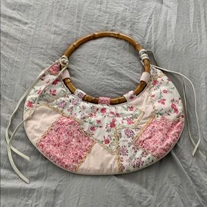 Cute BCBG bamboo shabby chic  patchwork tote